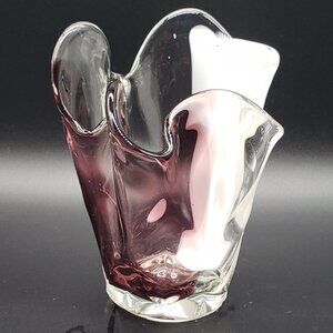 Makora Krosno Clear White Amethyst Blown Art Hankerchief Glass Vase
